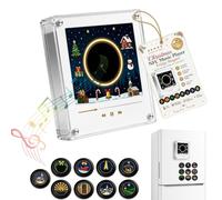 Christmas Magnetic Vinyl Player for Fridge with 9 Records, Mini NFC Magnetic Music Box Set, 128MB Programmable Retro Christmas Decor LED Light, Unique Gifts for Home Office (#A)