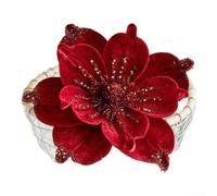 Christmas Magnolia Artificial Flower Picks for Tree and Home, Fabric Magnolia Flowers Created to Enhance Seasonal Holiday Atmosphere (Red)