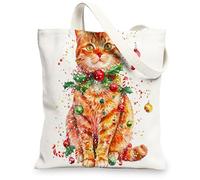 Christmas Maine Coons Cats Canvas Tote Bag for Shopping 13 * 15, Funny Xmas Balls Reusable Grocery Bag for Women, Pet Work Travel Pattern Gift Decor