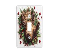 Christmas Maine Coons Cats Decorative Light Switch Cover Wall Plate 1 Gang Single Toggle, Fun Xmas Hollies Switchcover Switchplate, Pet Electrical Faceplate for Kitchen Living Room
