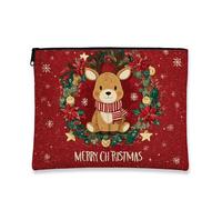 Christmas Makeup Bag, Cute Reindeer Holiday Cosmetic Travel Pouch for Women, Portable Small Canvas Zipper Organizer, Seasonal Toiletry Bag, Red, 7x9 Inch, Reindeer
