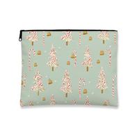Christmas Makeup Bag, Fanciful Trees and Candy Canes Cosmetic Travel Pouch for Women, Portable Small Zipper Organizer, Holiday Skincare Toiletry Bag 7x9 Inch