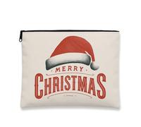 Christmas Makeup Bag, Merry Holiday Vintage Retro Cosmetic Travel Pouch for Women, Portable Small Canvas Zipper Organizer, Festive Toiletry Bag, Cream, 7x9 Inch, Christmas