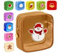 Christmas Makeup Bag, Mini Cosmetic Pouch for Travel, Small Zippered Skincare Bag for Essentials, Cute Xmas Gift for Women, Girls, Friends,1Pack E
