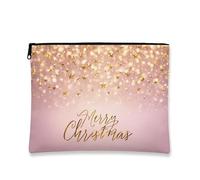 Christmas Makeup Bag, Peach Stars Glitter Cosmetic Travel Pouch for Women, Portable Small Zipper Organizer, Holiday Skincare Toiletry Bag, Peach, 7x9 Inch, Stars