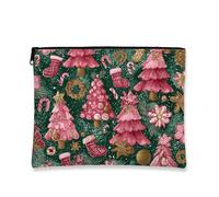 Christmas Makeup Bag, Peach Trees Holiday Cosmetic Travel Pouch for Women, Portable Small Canvas Zipper Organizer, Seasonal Skincare Toiletry Bag, Green, 7x9 Inch, Bag
