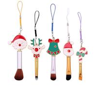 Christmas Makeup Brush Set for Girls and Ladies 5-Piece - Portable Mini Cosmetic Tool Kit | Christmas Themed Makeup Brushes with Cute Festival Elements, Soft Bristles, and a Velvet Bag