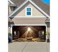 Christmas Manger Scene Garage Door Cover Farm Old Barn Jesus Nativity Hayloft Backdrop Stable Christian Newborn Baby Theme Xmas Party Decoration Outdoor Indoor Banner Cover 16X7FT