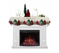Christmas Mantel Scarf 70 x17 Inch, Merry Christmas Green and Red Plaid Buffalo Tree Beige Fireplace Mantel Cover, Mantle Scarf Mantel Cover Runner Fireplace Decorations for Christmas Xmas Party Decor