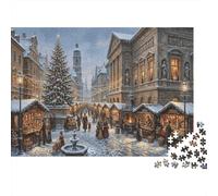 Christmas Market 1000 Pcs Recycled Cardboard DIY Jigsaw Puzzle Winter Square Gift Couples Date Night Cognitive Stimulation Group Activity 38x26cm/1000pcs