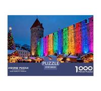 Christmas Market at Estonian Tallinn Wooden Jigsaw Puzzle Waterproof 1000 Piece Puzzles for Adults Colourful Home Decoration