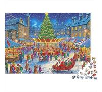 Christmas Market Scene 1000 Pieces Jigsaw Puzzles Engaging Educational Games Christmas Market with Santa on Sleigh Jigsaw Puzzles Beautiful Decoration for Adults & Families 52x38cm/1000pcs