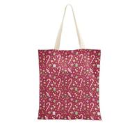 Christmas Maroon Candy Canes Gifts Holly Casual Canvas Tote for Women Friend Birthday Gifts with Pockets