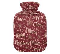 Christmas Maroon Gold Merry Christmas Snowflake Hot-Water Bottle with Soft Cover, 1L Hot Compresses for The Body for Neck and Shoulder Pain Relief