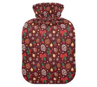 Christmas Maroon Pinecones Bows Holly Water Bottle for Hot Water with Soft Cover, 1L Warm Water Bottle for Bed for Tummy Warmer