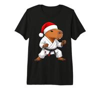 Christmas Martial Arts Karate Capybara Wearing a Santa Hat Premium T-Shirt