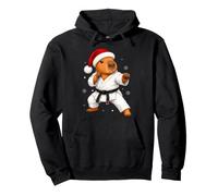Christmas Martial Arts Karate Capybara Wearing a Santa Hat Pullover Hoodie