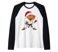 Christmas Martial Arts Karate Capybara Wearing a Santa Hat Raglan Baseball Tee