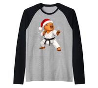 Christmas Martial Arts Karate Capybara Wearing a Santa Hat Raglan Baseball Tee