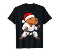 Christmas Martial Arts Karate Capybara Wearing a Santa Hat T-Shirt