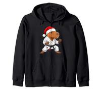 Christmas Martial Arts Karate Capybara Wearing a Santa Hat Zip Hoodie