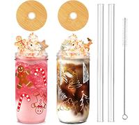 Christmas Mason Jar Cups, 24oz Christmas Mug with Lid and Straw Christmas Tumbler Drinking Glasses Coffee Cups Cookie Jar Decor Glassware Water Bottles Xmas Home Decorations Gift for Women Kids Men