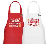 Christmas Matching Aprons for Couples, 2Pcs Adjustable Kitchen Apron with Pockets, Funny Christmas Aprons for Cooking Baking Kitchen Gift for Couples Family Friends Bakers Baking Spirits Bright Xmas