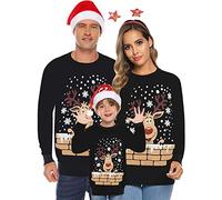 Christmas Matching Family Pullover Sweatshirts Long Sleeve Crewneck Jumpers Novelty Reindeer Printed Sweaters for Men Women Kids Holiday Wear