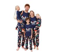 Christmas Matching Family Pyjamas Set Plus Size Short Sleeve Pajamas Festive Outfits Loungewear Loose Tops and Trousers Nightwear For Dad Mom Girl Boys Baby 11 KiBlue 8 Years