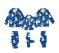 Christmas Matching Family Pyjamas Set Silk Button Down Long Sleeve Shirts and Long Pants Holiday Pajamas Xmas Funny Pjs Sets Unisex Adult Warm Nightwear Snowman Festival Outfits Blue