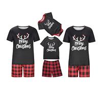 Christmas Matching Family Pyjamas Sets Xmas Pajamas Short Sleeve Tops Elk Printed Plaid Shorts Soft Cute Cartoon Holiday Sleepwear Nightwear Party Evening Black S