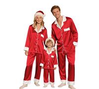 Christmas Matching Pajamas for Family Silk Satin Button Down Long Sleeve Loungewear Nightwear Pj Sets Xmas Festival Holiday Women Mens Sleepwear Pyjamas Set Red