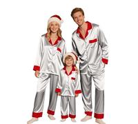 Christmas Matching Pajamas for Family Silk Satin Button Down Long Sleeve Loungewear Nightwear Pj Sets Xmas Festival Holiday Women Mens Kids Baby Sleepwear Pyjamas Set Silver