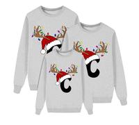 Christmas Matching Sweatshirt for Family Xmas 26 A-Z Letter Printed Jumper Tops Mens Womens and Kids Long Sleeve Round Neck Christmas Pullover Sweatshirts Streetwear(Kids, C, 6-7 Years)