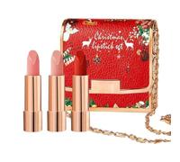 Christmas Matte Lipstick Set with Red Chain Bag,Velvet Lip Stick Set，1PC | 3 Color Velvet Lip Stick Set with Exquisite Package and Mirror,Waterproof Non-Stick Cup Long Lasting Lip Gloss Gift Set