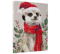 Christmas Meerkat Wall Art, Red Green Holiday Animal Canvas Print, Cute Festive Decor for Living Room, Bedroom, Holiday Gift 12x16 Inch