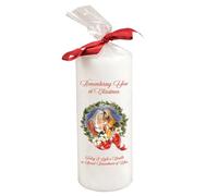 Christmas Memorial 14cm Pillar Candle Nativity Image and Red Wording - I Light a Candle for You at Christmas Remembrance 6" White Wax Cande - 7035