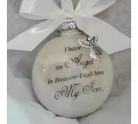 Christmas Memorial Baubles 8cm Angel in Heaven Ornament with Feather Ball Clear Plastic Bauble for Xmas Decoration Christmas Tree Hanging Decor Perfect for Family Remembrance (My Son)