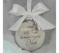 Christmas Memorial Baubles 8cm Angel in Heaven Ornament with Feather Ball Clear Plastic Bauble for Xmas Decoration Christmas Tree Hanging Decor Perfect for Family Remembrance (Nan)