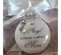 Christmas Memorial Baubles 8cm Angel in Heaven Ornament with Feather Ball Clear Plastic Bauble for Xmas Decoration Christmas Tree Hanging Decor Perfect for Family Remembrance (Mom)