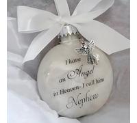 Christmas Memorial Baubles 8cm Angel in Heaven Ornament with Feather Ball Clear Plastic Bauble for Xmas Decoration Christmas Tree Hanging Decor Perfect for Family Remembrance (Nephew)