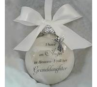 Christmas Memorial Baubles 8cm Angel in Heaven Ornament with Feather Ball Clear Plastic Bauble for Xmas Decoration Christmas Tree Hanging Decor Perfect for Family Remembrance (Granddaughter)