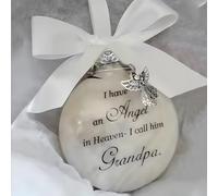 Christmas Memorial Baubles 8cm Angel in Heaven Ornament with Feather Ball Clear Plastic Bauble for Xmas Decoration Christmas Tree Hanging Decor Perfect for Family Remembrance (Grandpa)