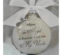 Christmas Memorial Baubles 8cm Angel in Heaven Ornament with Feather Ball Clear Plastic Bauble for Xmas Decoration Christmas Tree Hanging Decor Perfect for Family Remembrance (My Uncle)