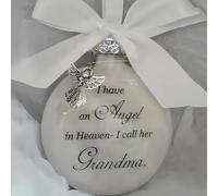 Christmas Memorial Baubles 8cm Angel in Heaven Ornament with Feather Ball Clear Plastic Bauble for Xmas Decoration Christmas Tree Hanging Decor Perfect for Family Remembrance (Grandma)