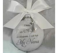 Christmas Memorial Baubles 8cm Angel in Heaven Ornament with Feather Ball Clear Plastic Bauble for Xmas Decoration Christmas Tree Hanging Decor Perfect for Family Remembrance (Nana)
