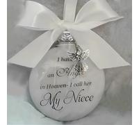 Christmas Memorial Baubles 8cm Angel in Heaven Ornament with Feather Ball Clear Plastic Bauble for Xmas Decoration Christmas Tree Hanging Decor Perfect for Family Remembrance (Niece)