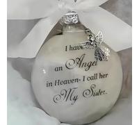 Christmas Memorial Baubles 8cm Angel in Heaven Ornament with Feather Ball Clear Plastic Bauble for Xmas Decoration Christmas Tree Hanging Decor Perfect for Family Remembrance (My Sister)