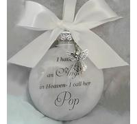 Christmas Memorial Baubles 8cm Angel in Heaven Ornament with Feather Ball Clear Plastic Bauble for Xmas Decoration Christmas Tree Hanging Decor Perfect for Family Remembrance (Pop)