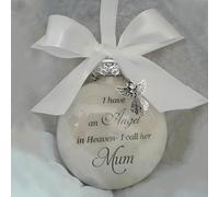 Christmas Memorial Baubles 8cm Angel in Heaven Ornament with Feather Ball Clear Plastic Bauble for Xmas Decoration Christmas Tree Hanging Decor Perfect for Family Remembrance (Mum)